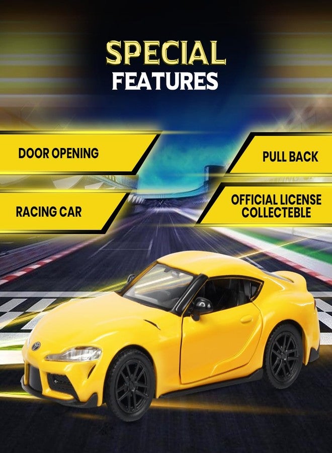 آر إم زد سيتي سيارة لعبة تويوتا سوبرا 2020 من آر إم زد سيتي، مصنوعة من المعدن المصبوب، مقاس 5 بوصات، بمقياس 1:36 | سيارة مرخصة قابلة للتجميع مع أبواب قابلة للفتح وآلية سحب للخلف | سلسلة عالمية للأطفال ومحبي السيارات | أصفر - Image 4